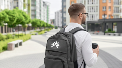 client with branded backpack 